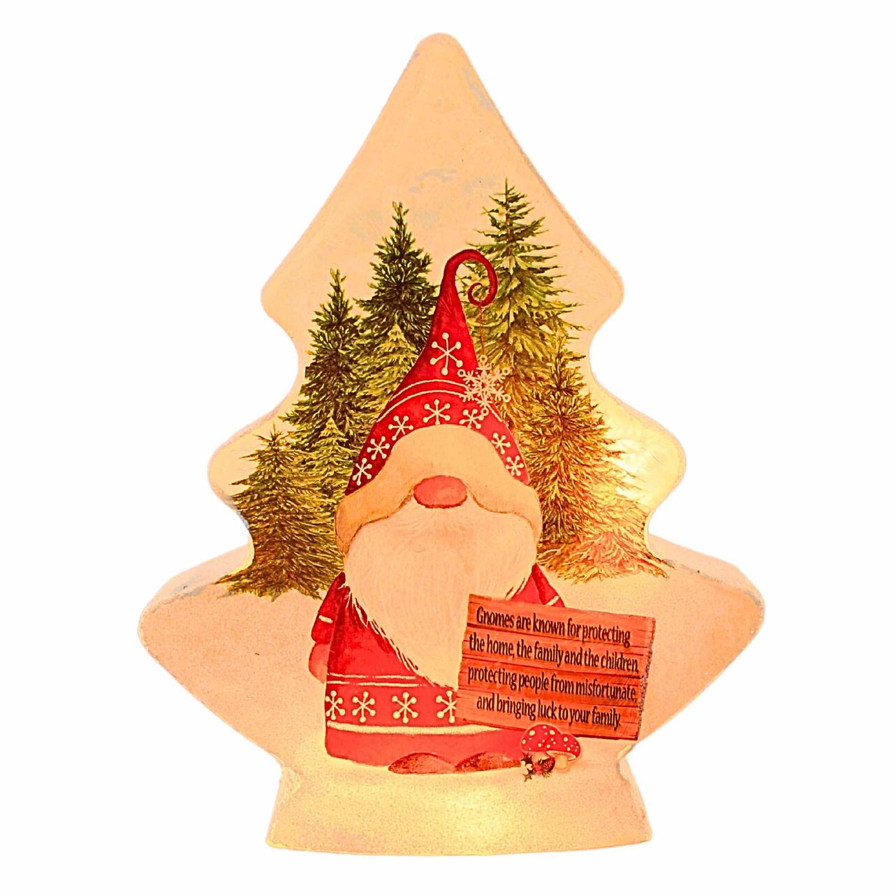 Stony Creek 8.5 Inch Gnomes W/Red Hat Christmas Tree Christmas Lighted Glass Accent , Winter Pines Santa